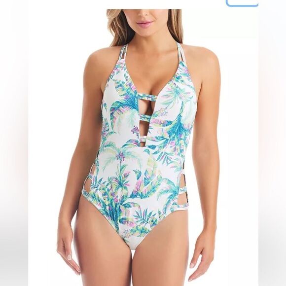 JESSICA SIMPSON Womens Printed Cut-Out One-Piece Swimsuit S swimwear - Picture 6 of 14